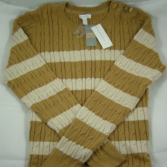 Charter Club Tan & Ivory Stripe Sweater - Picture 2 of 7